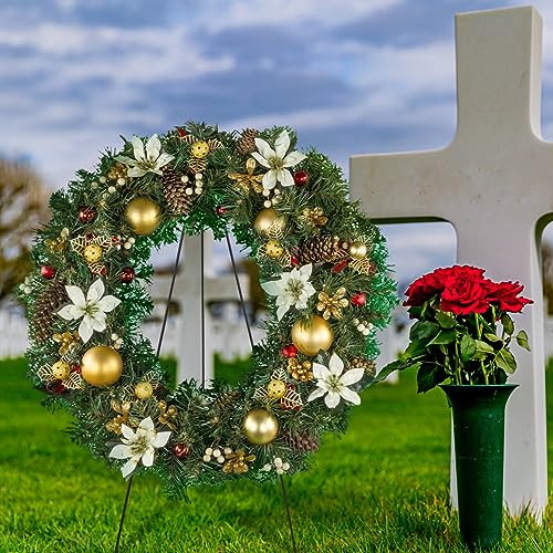 Soaoo Christmas Wreath Stand Christmas Wreath Holder Metal Easel for Cemetery Grave Flower Holder Gravestone Wreath Stand for Grave Marker Gravestone Flowers Decorations (4,30inch) by Soaoo - Image 4