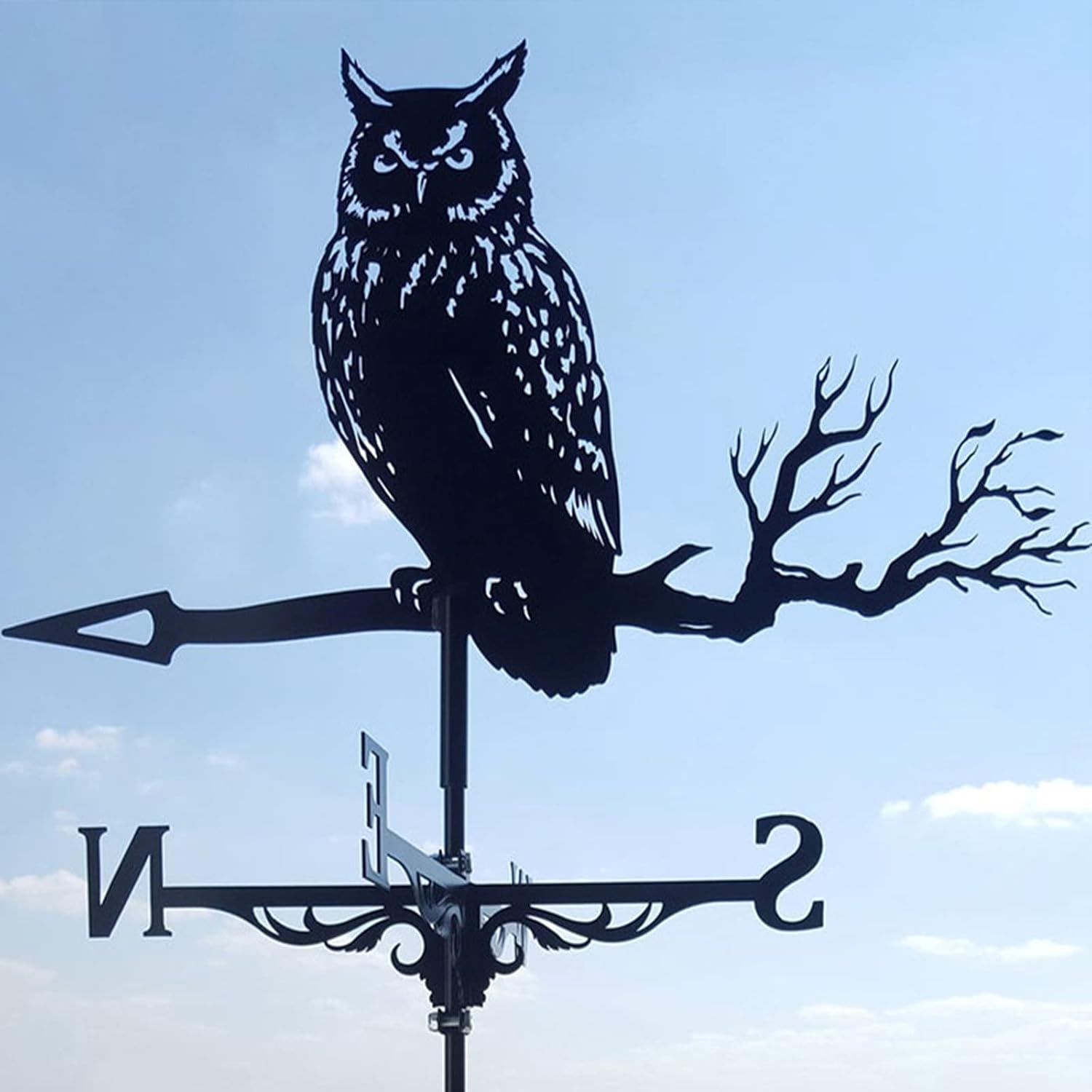 Roofs Weathervane Owl on The Branch Sculptures Weather Vane Outdoor Gardens Weathervane Iron Art Weather Vane Coating Houses Patio Lawns