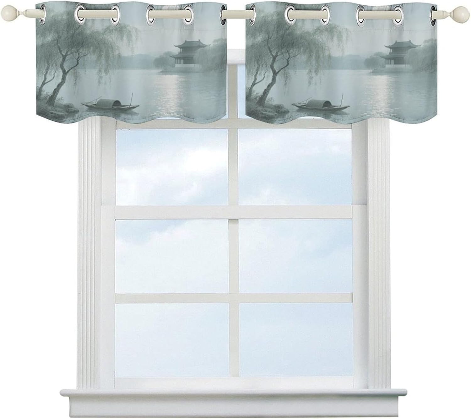 Autumn Moon by The Lake Curtain 2 Panels, Polyester Fiber, Blackout Insulated Window Curtain, Curtain Valance for Kitchen Dining Room Living Room Cafe Small Window 52 * 18.1 Inches