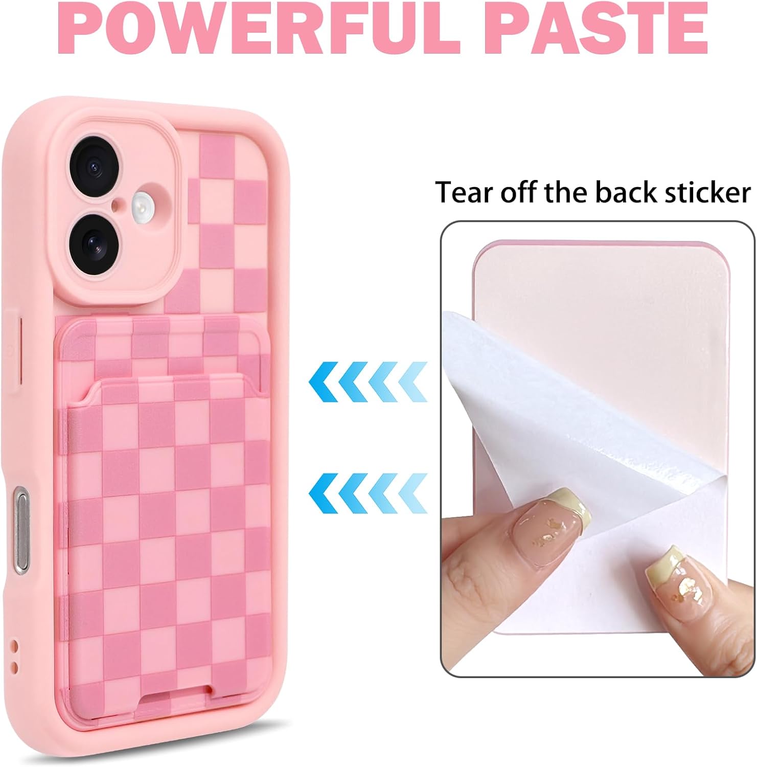 Lovmooful Compatible for iPhone 16 Case Cute Color Checkerboard Lattice Plaid with Card Holder Design for Girls Women Soft TPU More Shockproof Protective Girly for iPhone Case-Pink - Image 4