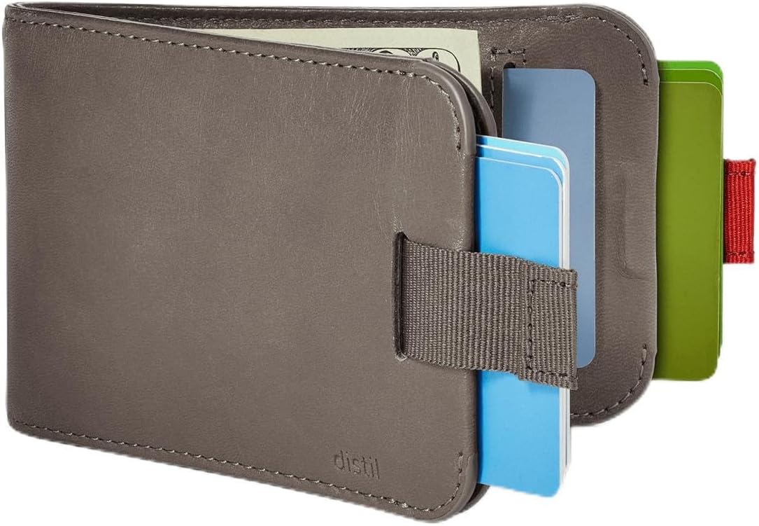 Distil Union Wally Bifold 5.0 RFID Wallet - No ID Window - Slim Bifold Wallet for Men with Money Clip, Premium Leather – Minimalist RFID Card Holder - Holds 14 Cards & 30 Bills - Gray