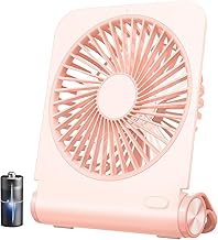 EasyAcc Small Table Fan, Mini Quiet USB Rechargeable Fan 2000mAh with 4 Speeds, 225° Foldable Portable Strong Wind for Office, Camping and Travel, Pink