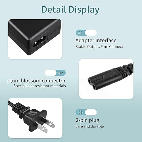 AC/DC Adapter Charger Compatible with Gotrax Model Flex 36V 7.8Ah 280.8Wh Li-ion Battery Pack 400W Sports Adult 400W Motor Seat Commuter Power Supply Cable