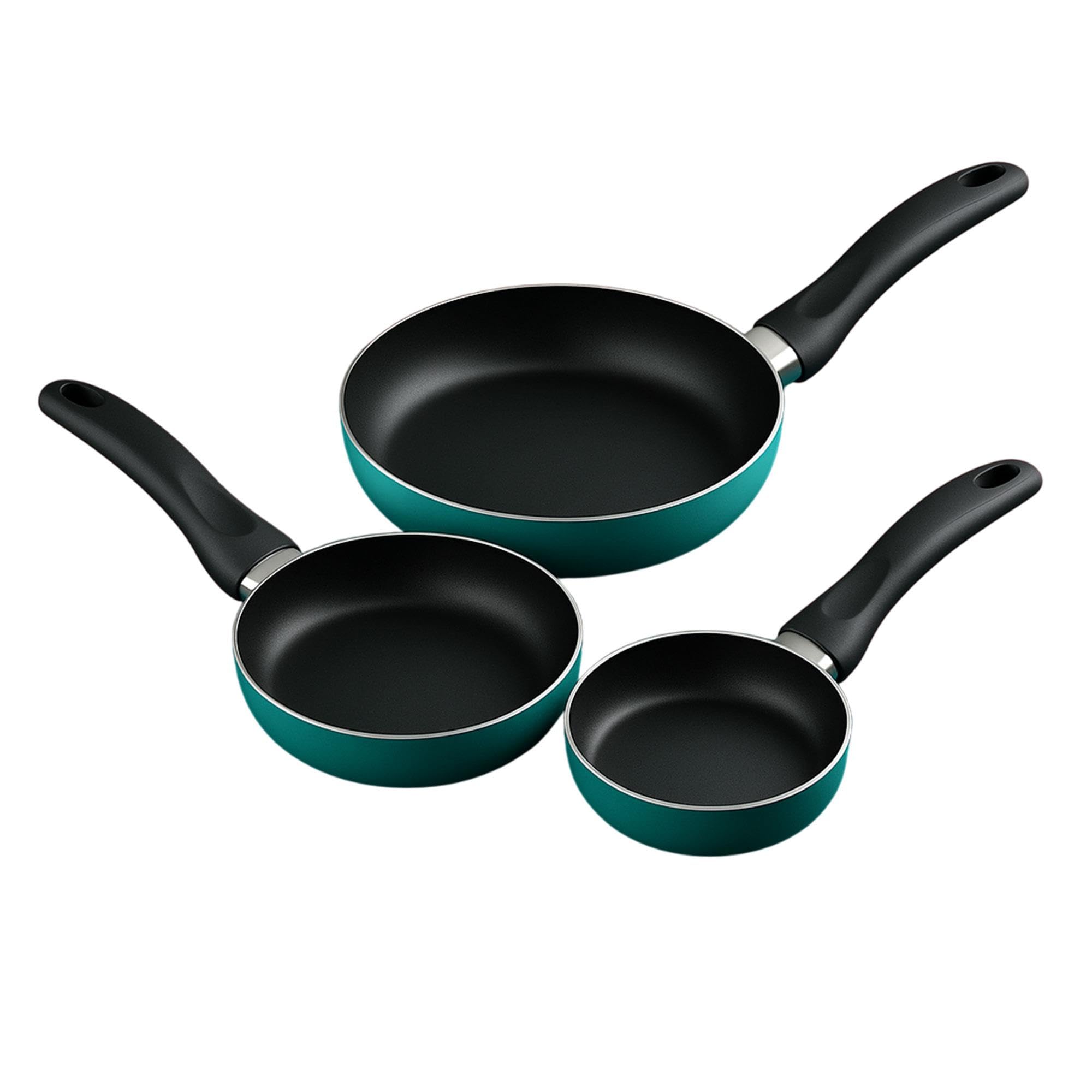 WELL HOME MOBILIARIO & DECORACIÓN Batería de cocina 5pc acero inoxidable + Set 3 sartenes 16/20/24 aluminio prensado, azul metalizado