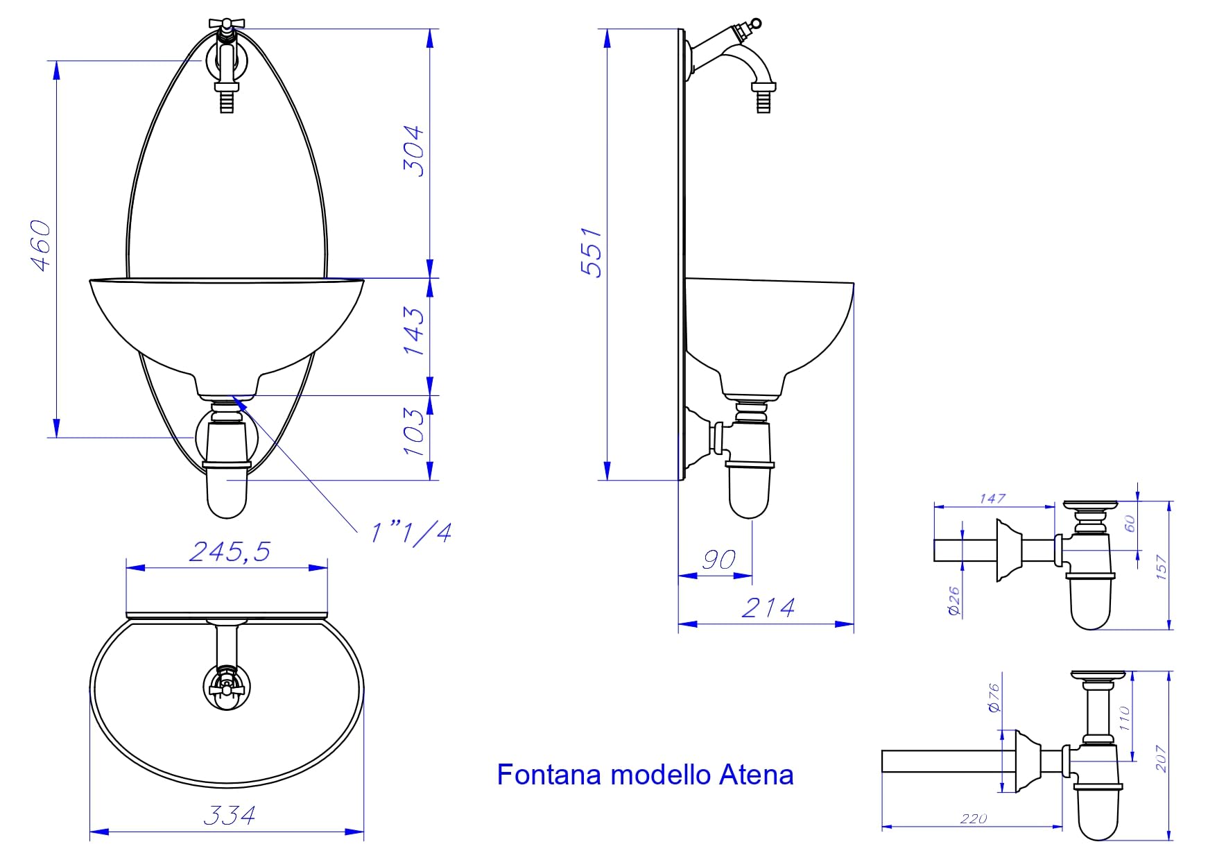 Fonderia Bongiovanni Fuente de pared | Modelo Atena | Fuente de jardín exterior | Color hierro fundido | con grifo y sifón | para casa y jardín (bruñido)