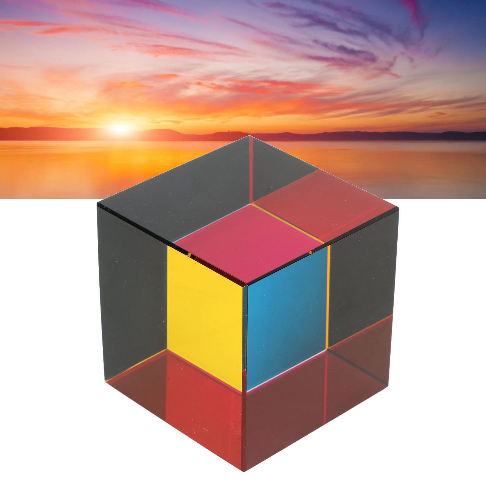 Prisma óptico de Cubo de Color, Cubo de Vidrio de 6 Caras Que refracta la luz, Ideal para decoración del hogar y como Juguete Educativo de física; CREA Patrones de arcoíris con la (60mm)