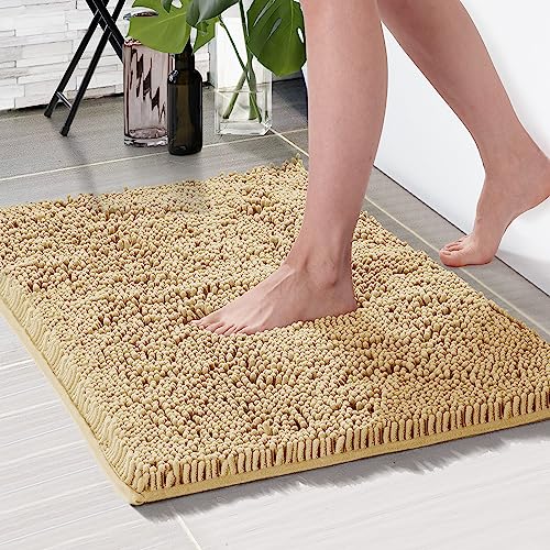 Deconovo Chenille Bath Mat - Luxurious Soft Microfiber Absorbent Bathroom Rug, Non-Slip, Quick Dry, Perfect for Bath and Shower, Sustainable Home Decor, Beige, 24x17 Inches