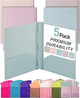 Mr. Pen- Plastic Folders with Pockets and Prong, 5 Pack, Muted Pastel Colors, Pocket Folders with Prongs and Fasteners, 2 Pocket