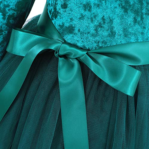 Flofallzique Toddler Velvet Dress Kids Ruffle Long Sleeves Girls Tulle Tutu Princess Dresses for Birthday Party (3,Green)