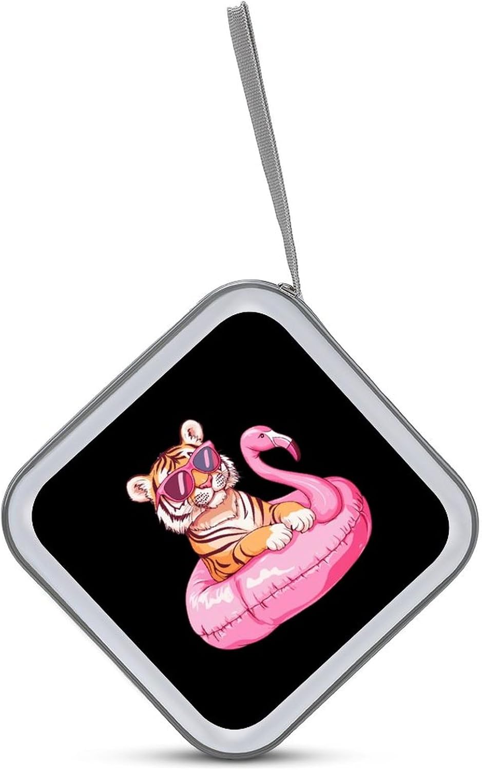 Tiger Flamingos Swimming Ring CD Case Portable DVD Storage Box CD Wallet Holder Binder Organizer for Car Home