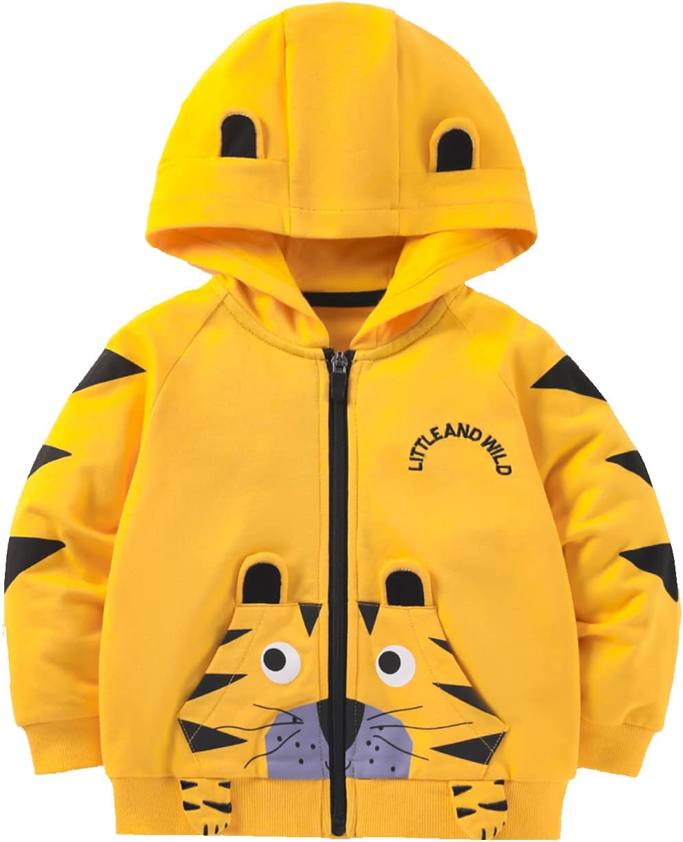 Akyzic Baby Boys Zip Up Hoodie Toddler Boys Jacket Cartoon Winter Long Sleeve Hooded Sweatshirt Tops Fall Coat Kids 2-7 Years