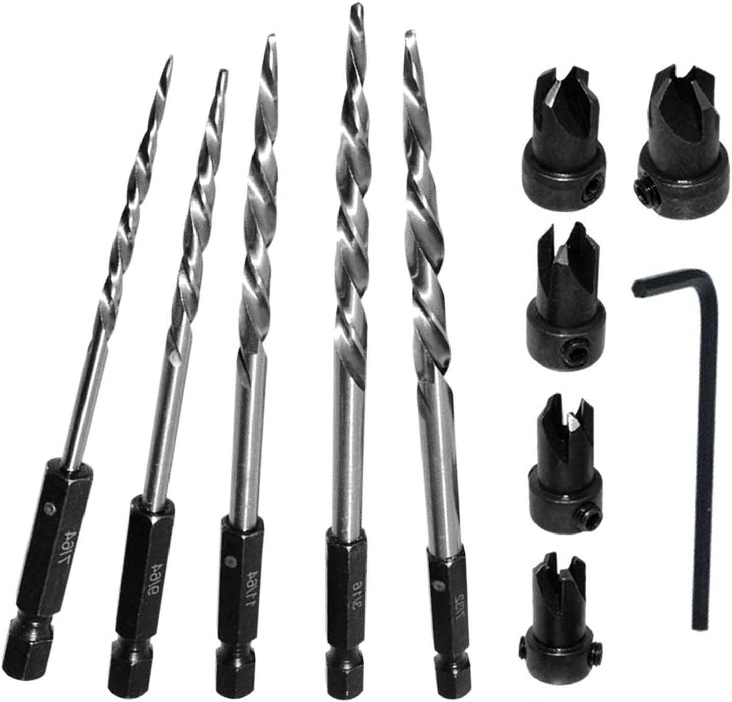 Countersink Drill Bit Set 6 Pc #6 (9/64") Wood Countersink Drill Bit, Pro Pack Countersink Set