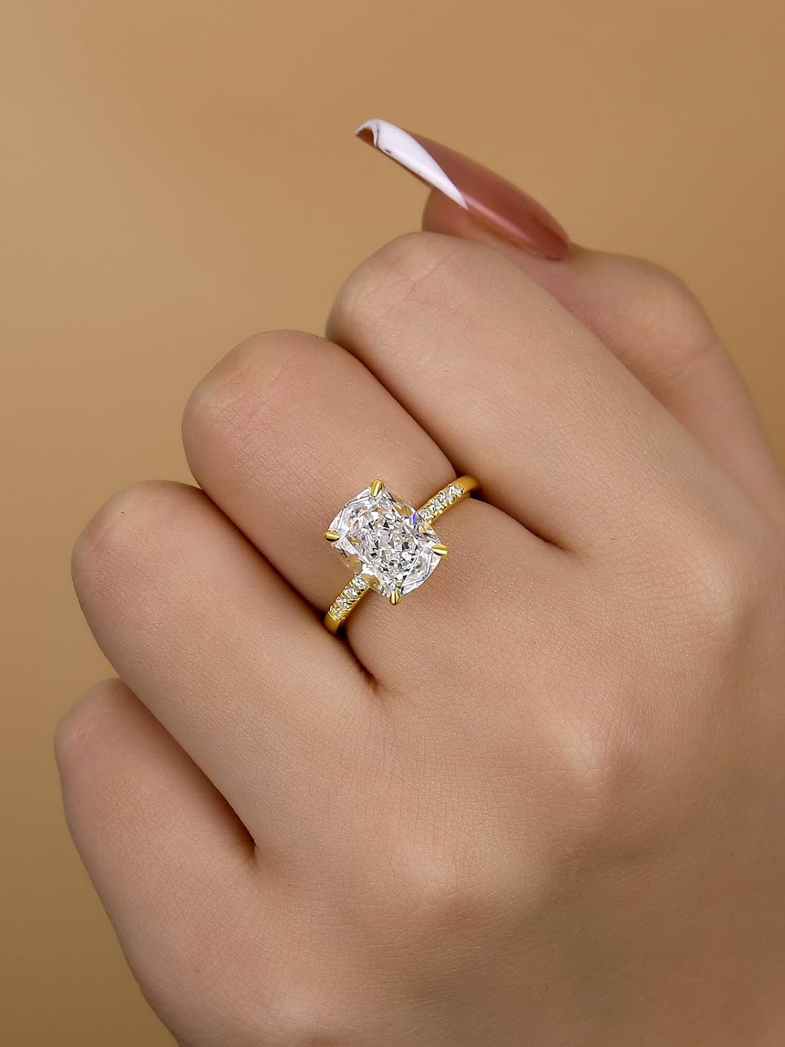 Elongated 4CT Cushion 2.0CT Pear Shaped Engagement Ring for Women, S925 Silver AAAAA Grade Cubic Zirconia Promise Wedding Ring - Image 3