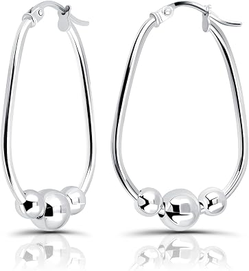 Hoops & Loops 925 Sterling Silver Beaded Hoop Earrings for Women, 18mm & 30mm Ball Bead Dangle Click-Top Hoops, Two-Tone 14k Gold, Rose Gold, Black Flash Plated Sterling Silver