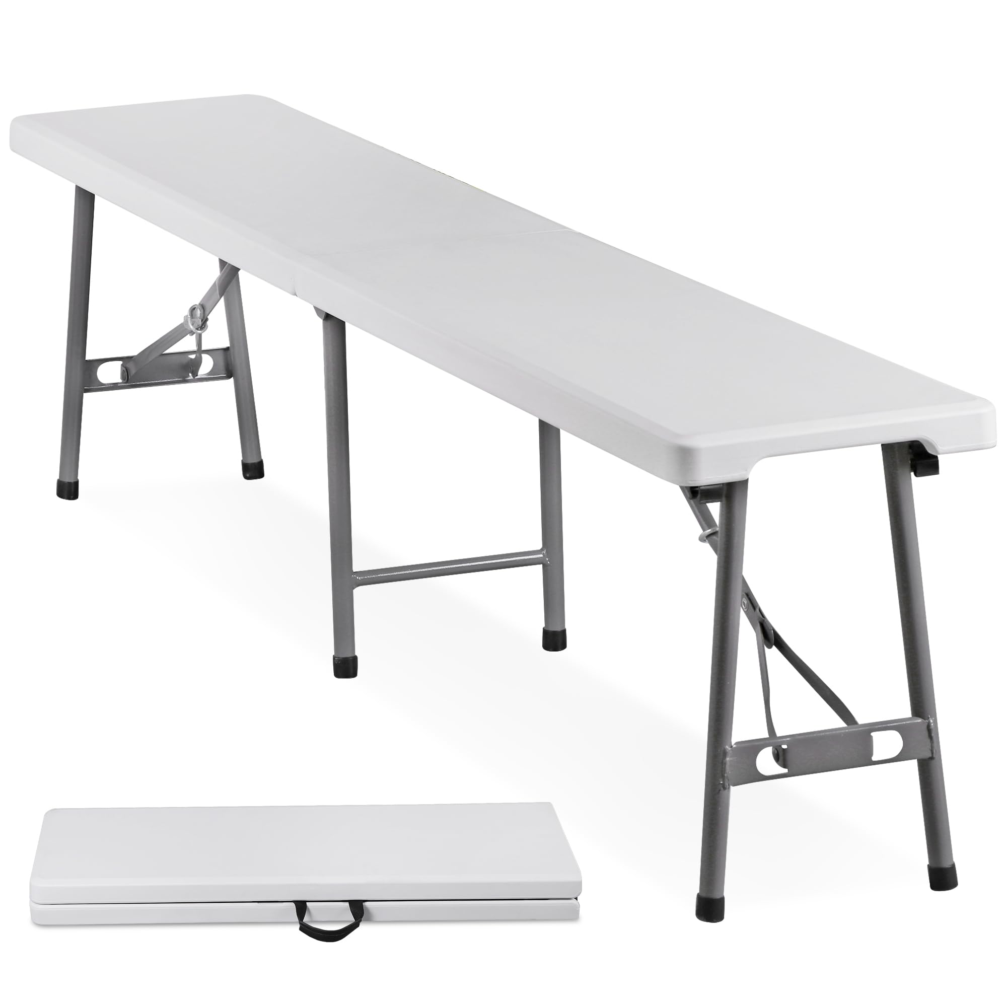 Banc pliable en plastique de 1,8 m – Siège d'extérieur portable pour pique-niques, camping, salle à manger, fêtes et jardins – Table polyvalente polyvalente pour le football et le divertissement