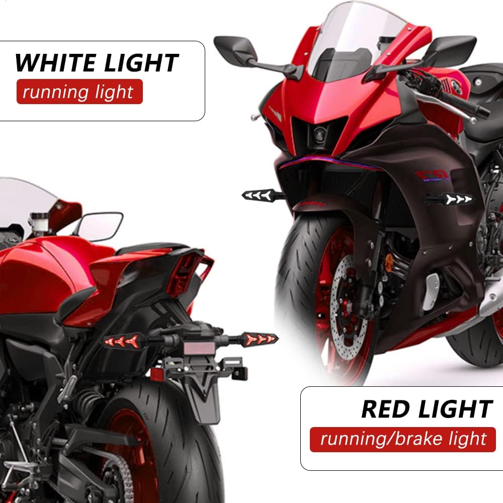 Sequential Turn Signal Motorcycle Blinkers LED Front Rear Flowing Indicators Daytime Running Light Universal Compatible with Harley Honda Kawasaki Suzuki Yamaha