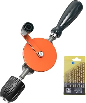 Housolution Hand Drill - 3/8" 10mm Capacity Hand Drill with Keyless Chucks, Cast Steel with 13pcs Bit Set for Wood & Plastic