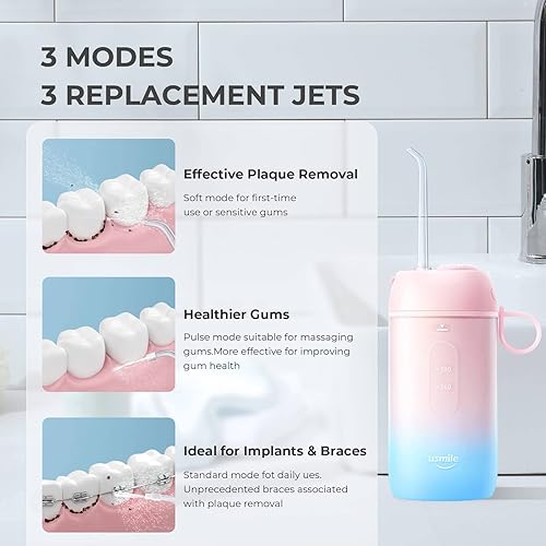 Miniatura 6 de usmile Irrigador dental de agua, recargable por USB, portátil, para limpieza de dientes, irrigador dental inalámbrico con tanque de agua desmontable