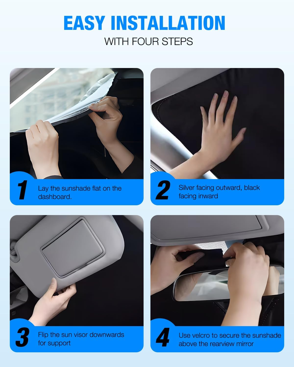 NEVERLAND Heat & UV Protection Sun Shade - Universal Car Windshield Cover, 210D Oxford Fabric Folding Sunshade (57.09" x 31.1") for Car Interior Protection
