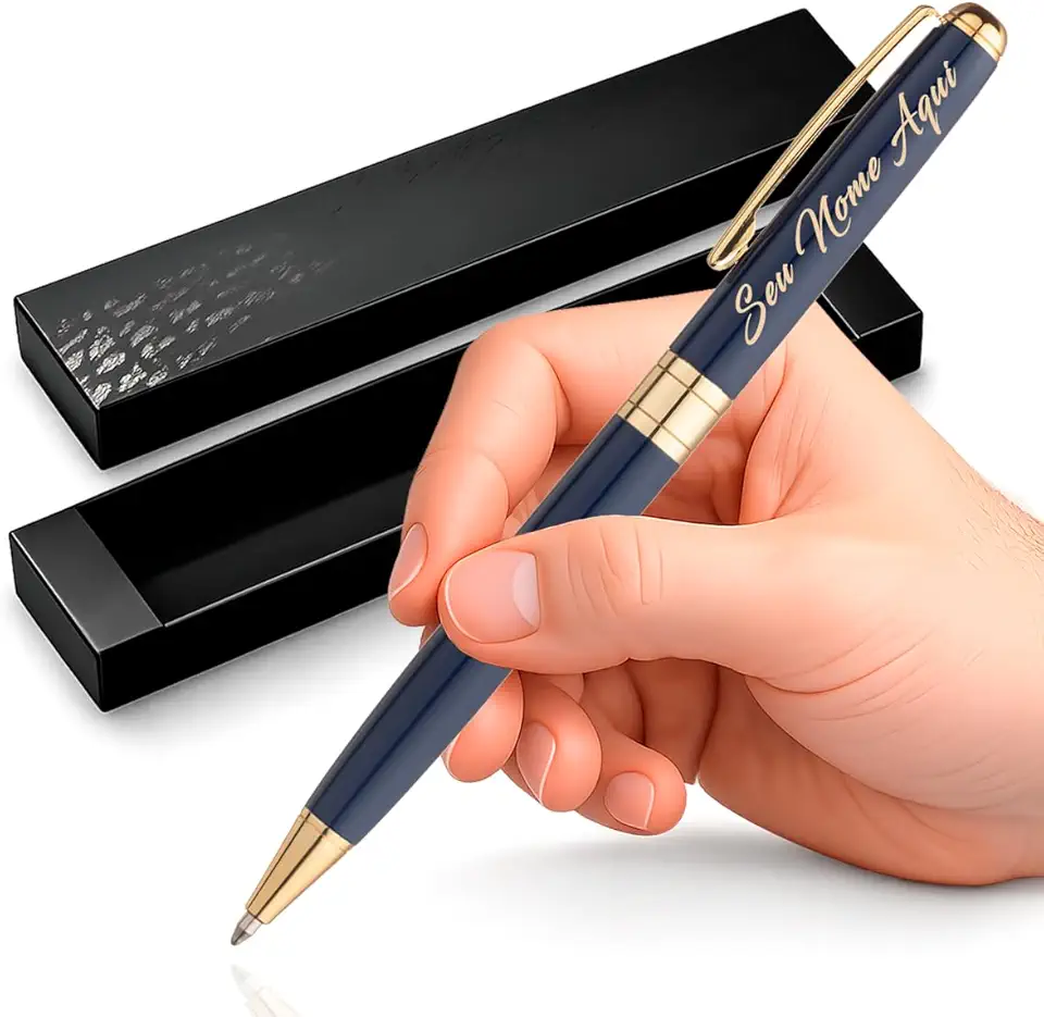 Caneta Personalizada Crown Treasure Esferográfica Diversas Cores Gravação Nome Simbolo Luxo + Estojo Crown (AZUL)