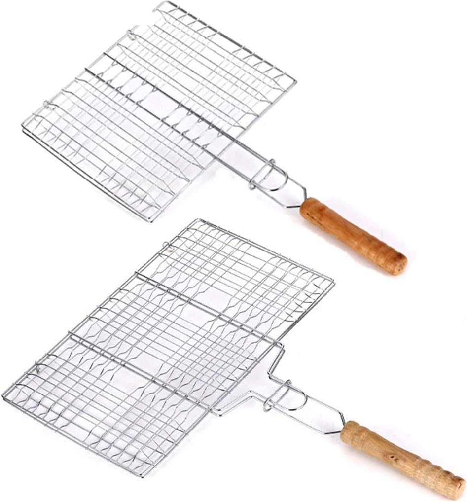 Goldbaking Portable BBQ Grilling Basket Stainless Steel Nonstick Barbecue Grill Basket Tools Grill Mesh for Fish Hamburger ()