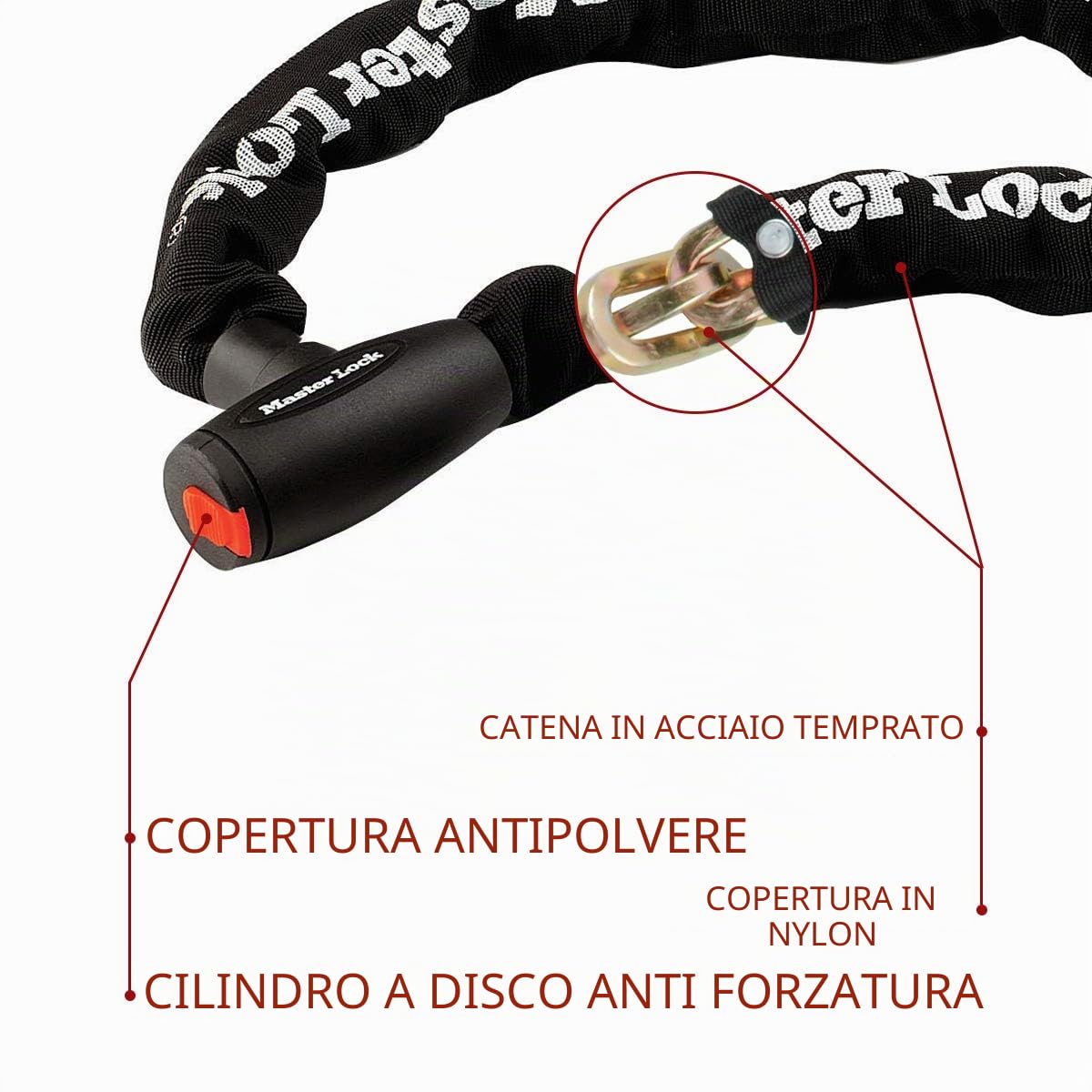 MASTER LOCK Lucchetto Bici [Chiave] [2m Catena] 8292EURDPS - Ideale per Proteggere Moto, Scooter