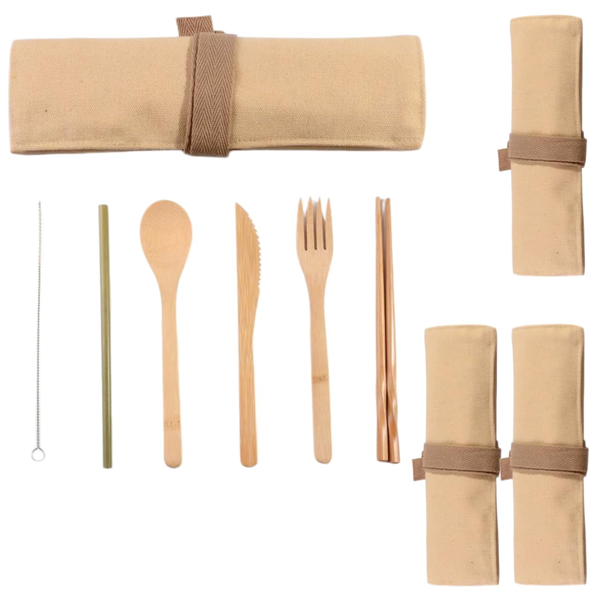 Cucchiai E Forchette Di Legno Set Di 4 Borse Portaposate Portatili In Bambù Per Esterni Color Kaki