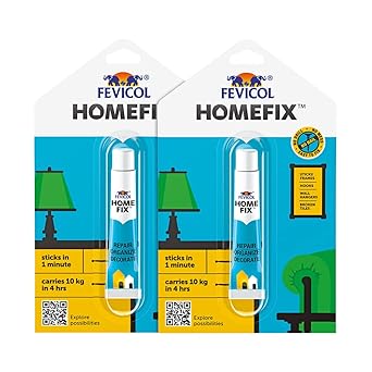 Fevicol Homefix (15 gm)|Home Decor Glue|Strong Multi Surface Adhesive|Carries upto 10kg|Paste on Walls/Tiles/Wood/Cement/Metal|Forget Double Sided Tapes|Nailfree|Easy to Apply & Remove, Pack of 2