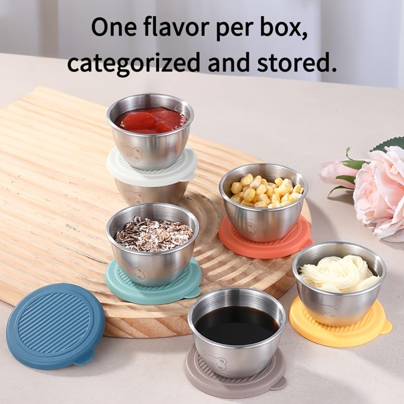 Image of Stainless Steel Snack Box for Kids & Office, Leakproof Mini Sauce Container with Lid, Portable Chutney Box for Tiffin, Salad Dressing & Dip Container, Small Steel Lunch Box (Pack of 10)