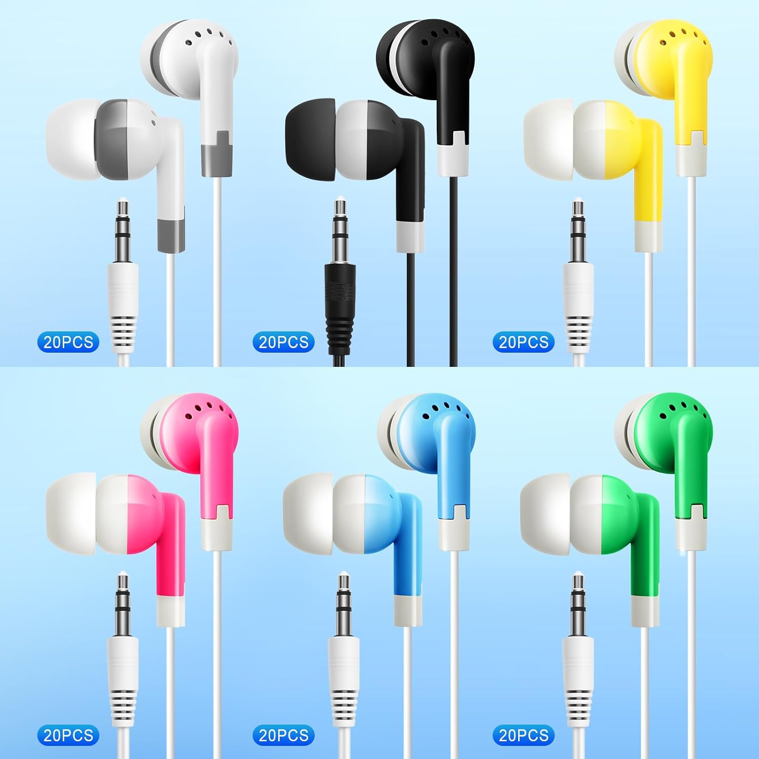 120 Pack Basic Student Earbuds Wired Earbuds Bulk for Classroom Ear Headphones Wired No Microphone with 3.5mm Jack for Laptop School Classroom Library (Colorful)