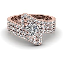Choose Your Color Crossover Diamond CZ Trio Wedding Set Rose Gold Plated Heart Shape Trio Wedding Ring Sets Ornaments Surprise for Wife Symbol of Love Clarity Comfortable Size H to Z