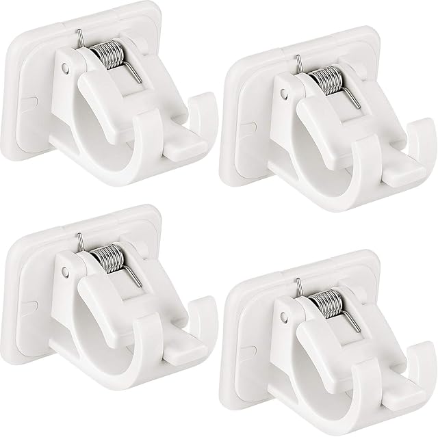 Self Adhesive Curtain Rod Bracket Drapery Hook Holders Fixing Rod Holder Curtain Pole Wall Brackets Towel Rod Hooks for Home Bathroom and Hotel Use (White)