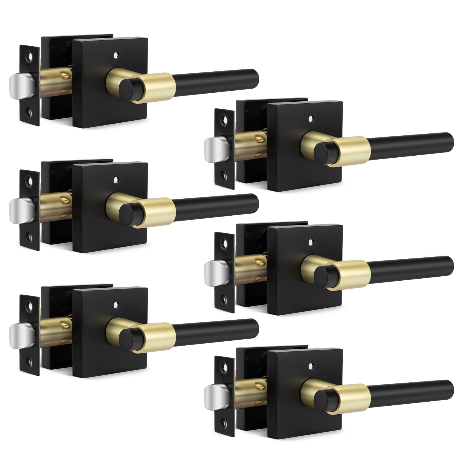Goldenwarm 6 Pack Black and Gold Interior Door Handles, Heavy Duty