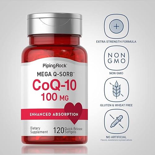 Miniatura 3 de Piping Rock CoQ10 100mg | 120 cápsulas blandas | con extracto de pimienta negra | Suplemento sin OMG, sin gluten