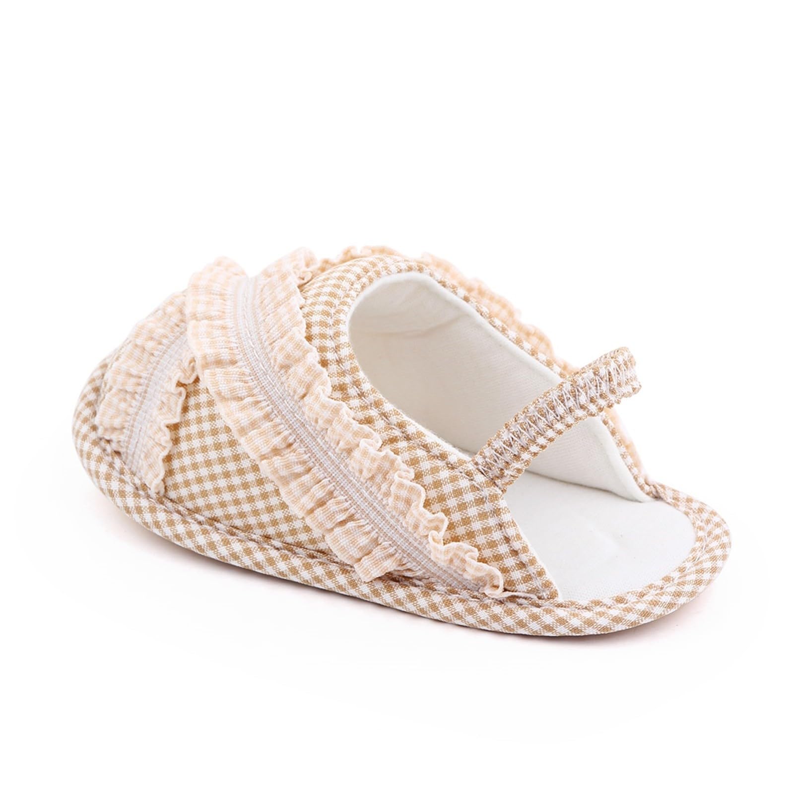 toddler sandal Plaid Printed Shoes First Shoes Summer Toddler Flat Sandals (Beige, 4 Infant)