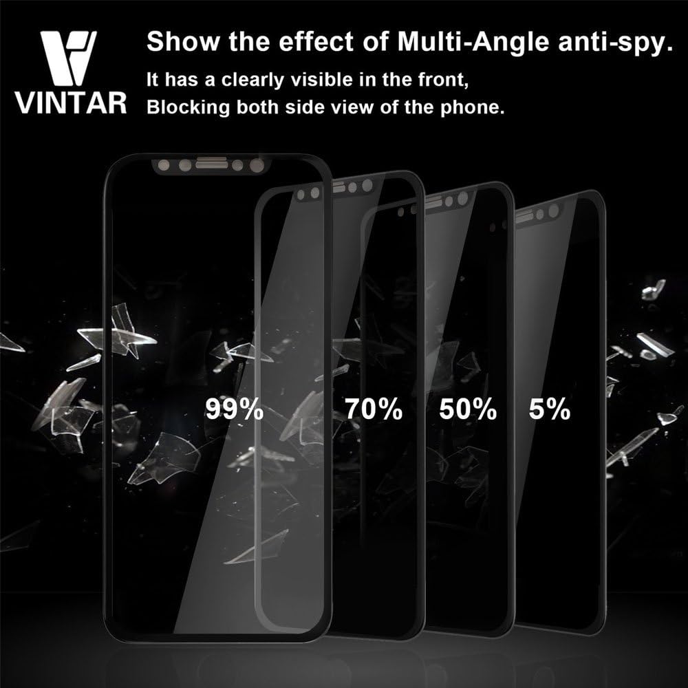 Vintar [3D Full Coverage] Privacy Screen Protector Compatible iPhone X/iPhone Xs, 9H Anti-Spy Tempered Glass Screen Protector, (Black)