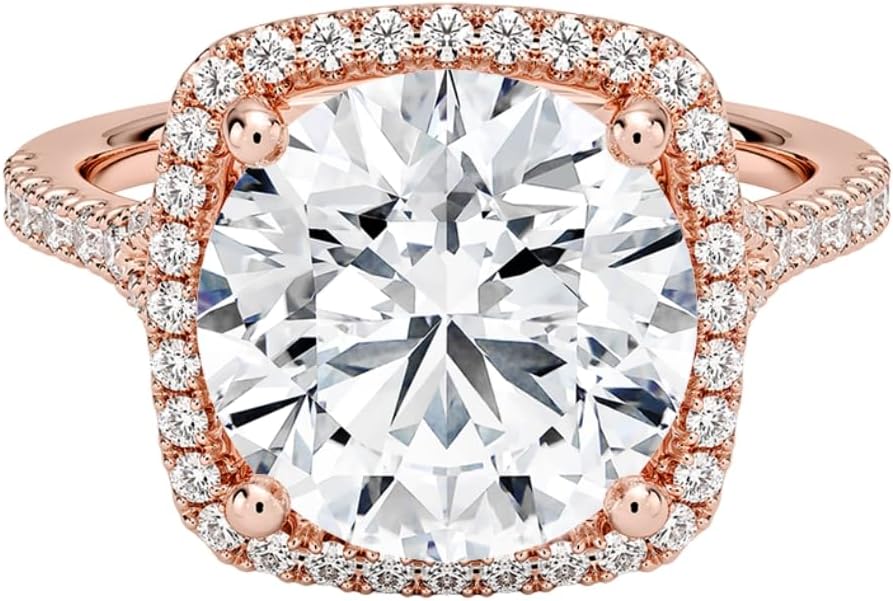 1-5 Carat IGI CERTIFIED Round Cut Lab Grown Diamond Ring 10K 14K 18K Solid Gold Halo Split Shank Lab Grown Diamond Engagement Ring Christmas Gift For Women (Color:E-F, Clarity: VVS2)