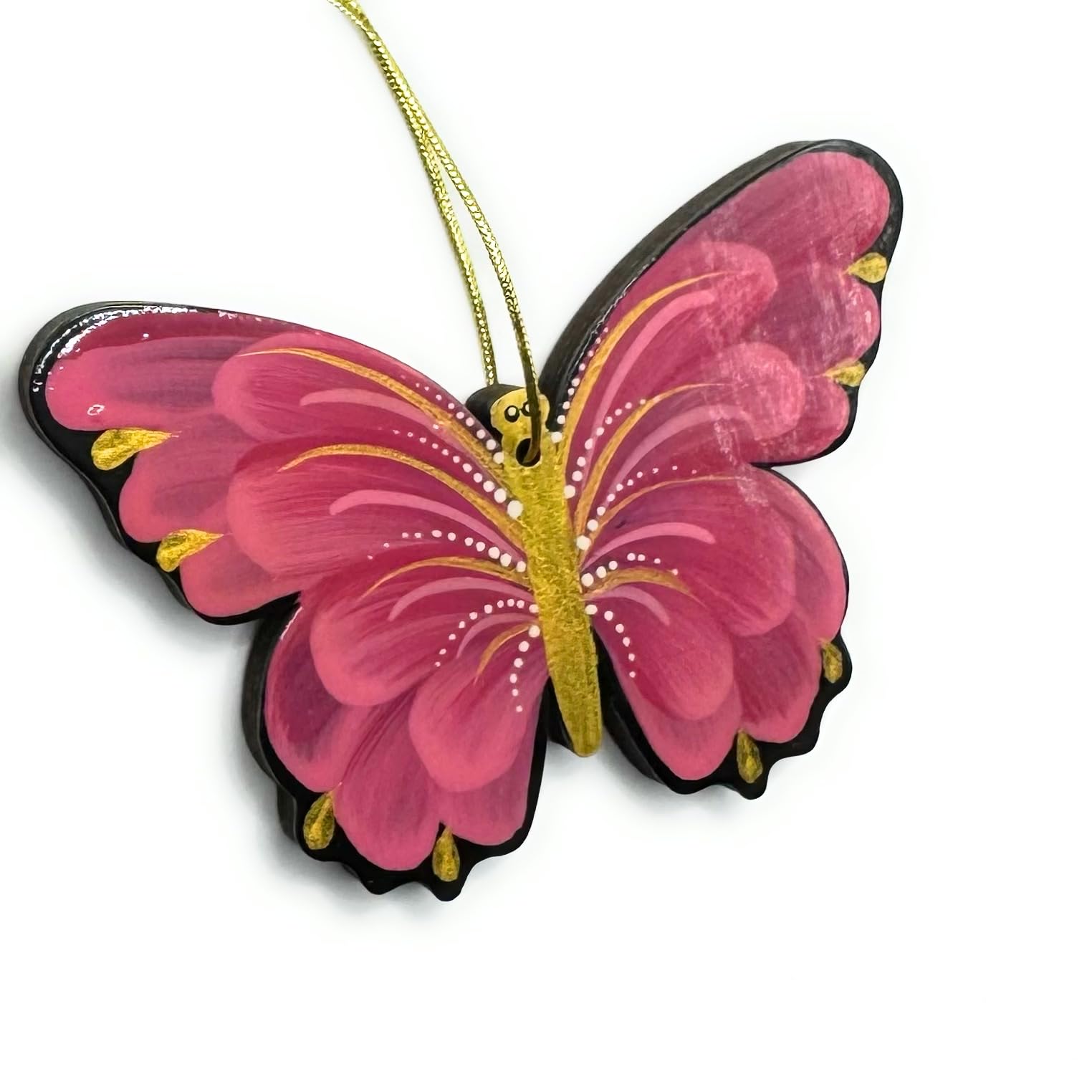 Wooden Butterfly Christmas Ornament Hand Painted Ukrainian Petrykivka Folk Art Handmade Holiday Decoration Unique Gift 9x9x0.5 cm 3.5x3.5x0.2 inches โ image 1
