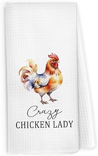 Pugwak Crazy Chicken Lady Kitchen Dish Towels 16x24 Inch, Funny Chicken Gifts for Chicken Lover Chicken Mom, Sarcastic Chicken Mama Decorative Hand Towels Tea Towels for Farmhouse Home