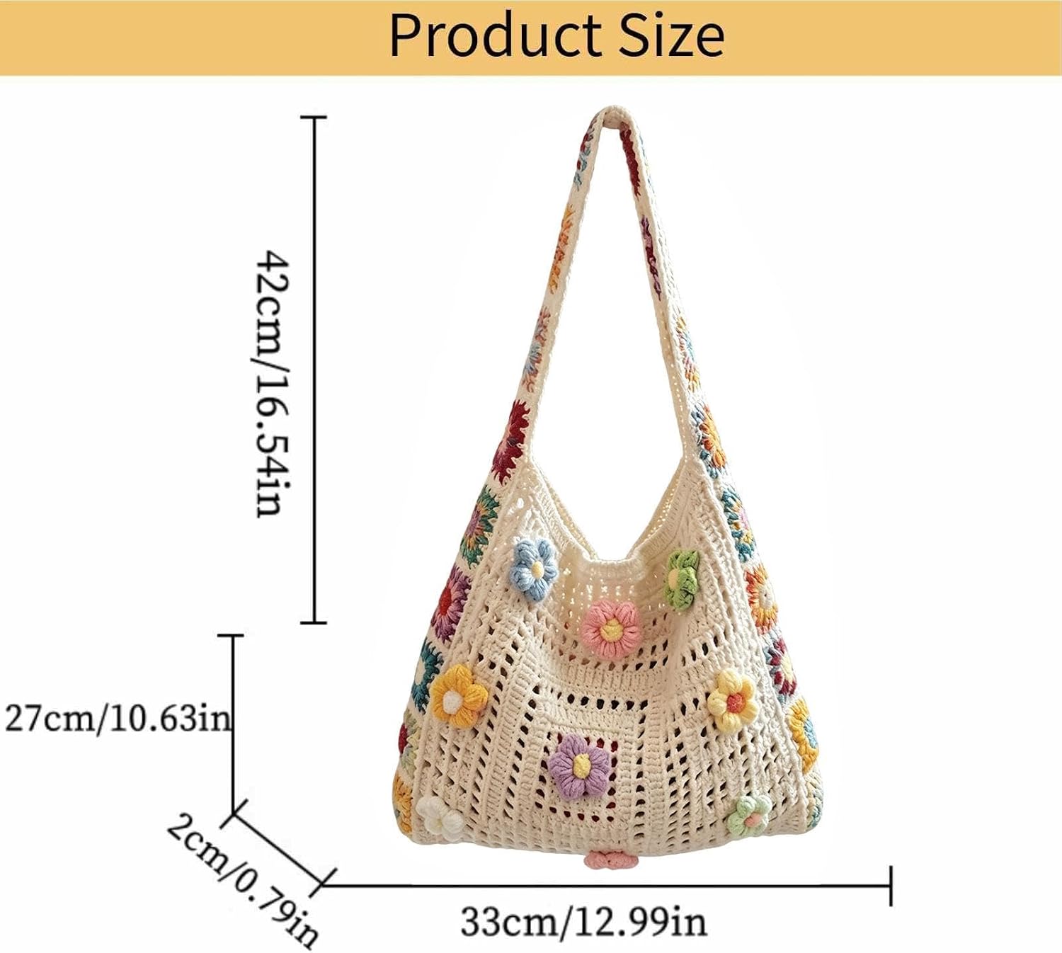 Crochet Bags for Women - Boho Floral Beach Handbag | Crochet Tote Bag for Women | for Summer Beach Travel Commuting Dating image 5