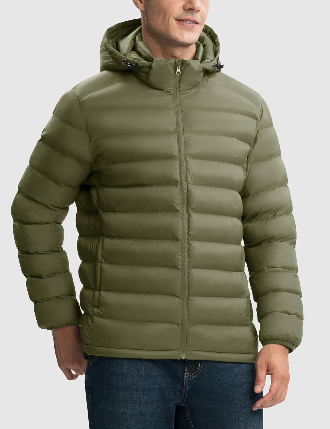 Rdruko Men's Puffer Jacket with Detachable Hood Lightweight Water Resistant Insulated Winter Puffy Coat - Image 3