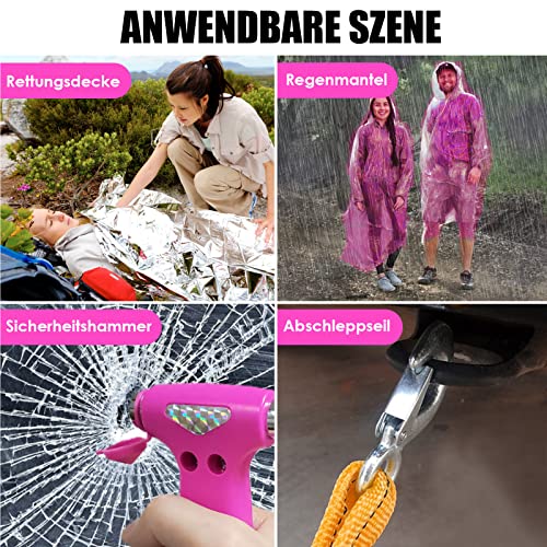 Thinkwork Car Emergency Kit For Teen Girls And Lady's Gifts, Pink Emergency Roadside Assistance Kit With 10Ft Jumper, First Aid Kit, Led Flare, Deer Whistles, And More Ideal Pink Accessories Tool #TOP5