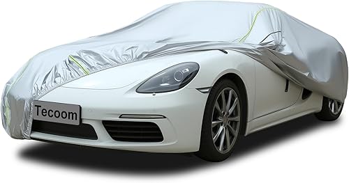 Miniatura 67 de Tecoom Funda para Automóvil Impermeable Todo Clima, Cubierta Completa Exterior Sin Cremallera y Bolsillos para Espejo, Resistente al Viento, Sol