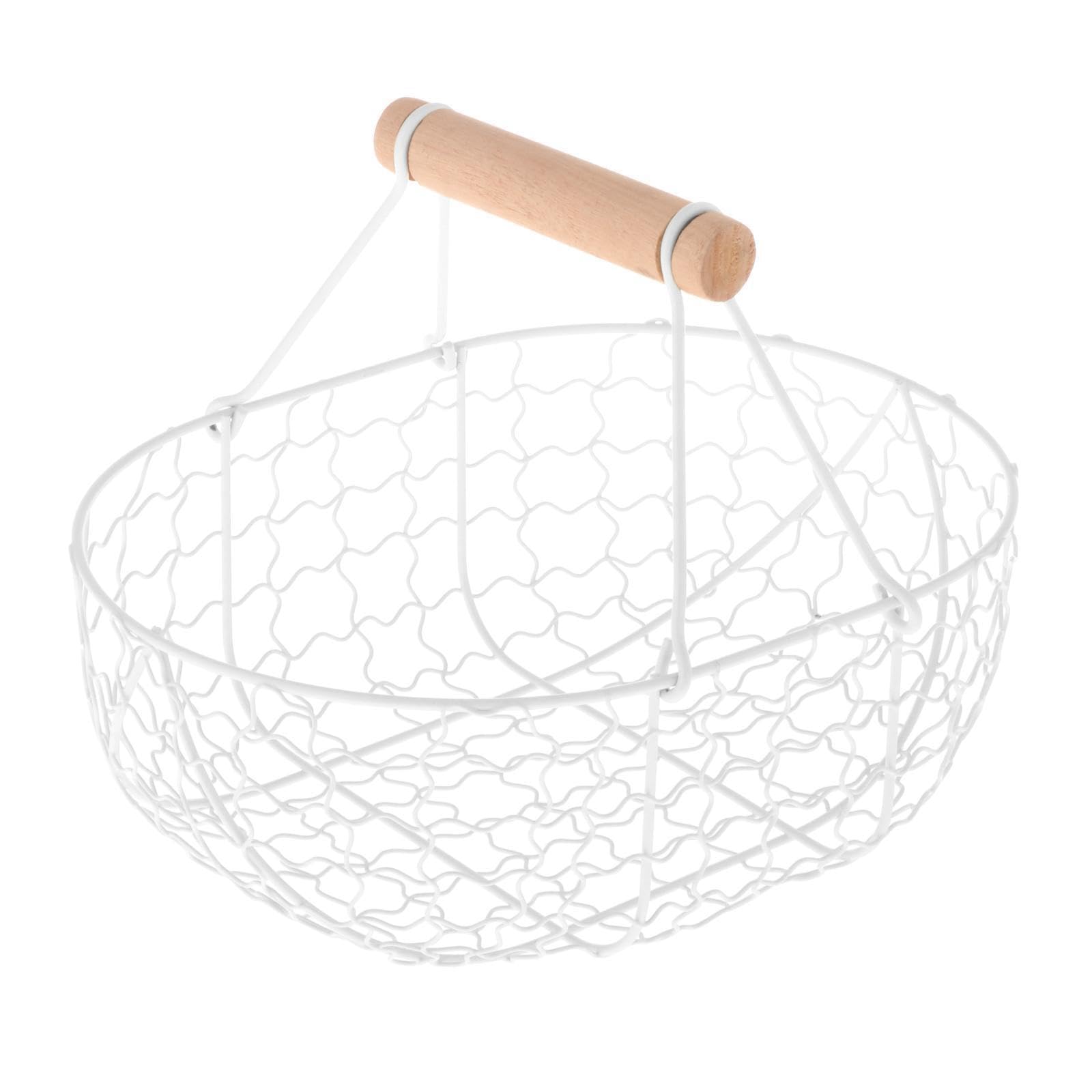 ALCXAZS Chic Fruit Basket Storage Holder Rustic Iron Wooden Handle Dining Table Accessory Effortless Style Etc. Iron Mesh Rustic Vegetables Storage Basket, White, XL
