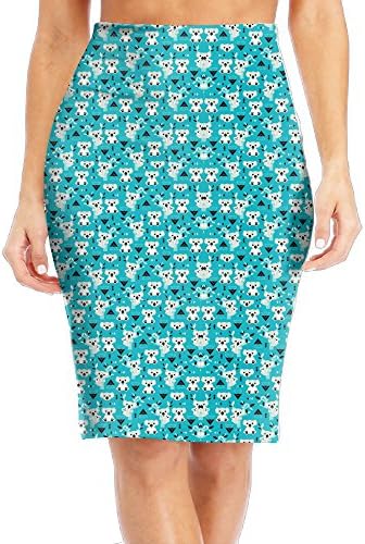Koala Winter Blue Geometric Australian AnimalWomen High-waisted Chic Bodycon Formal Dress Cotton Maxi Skirt S