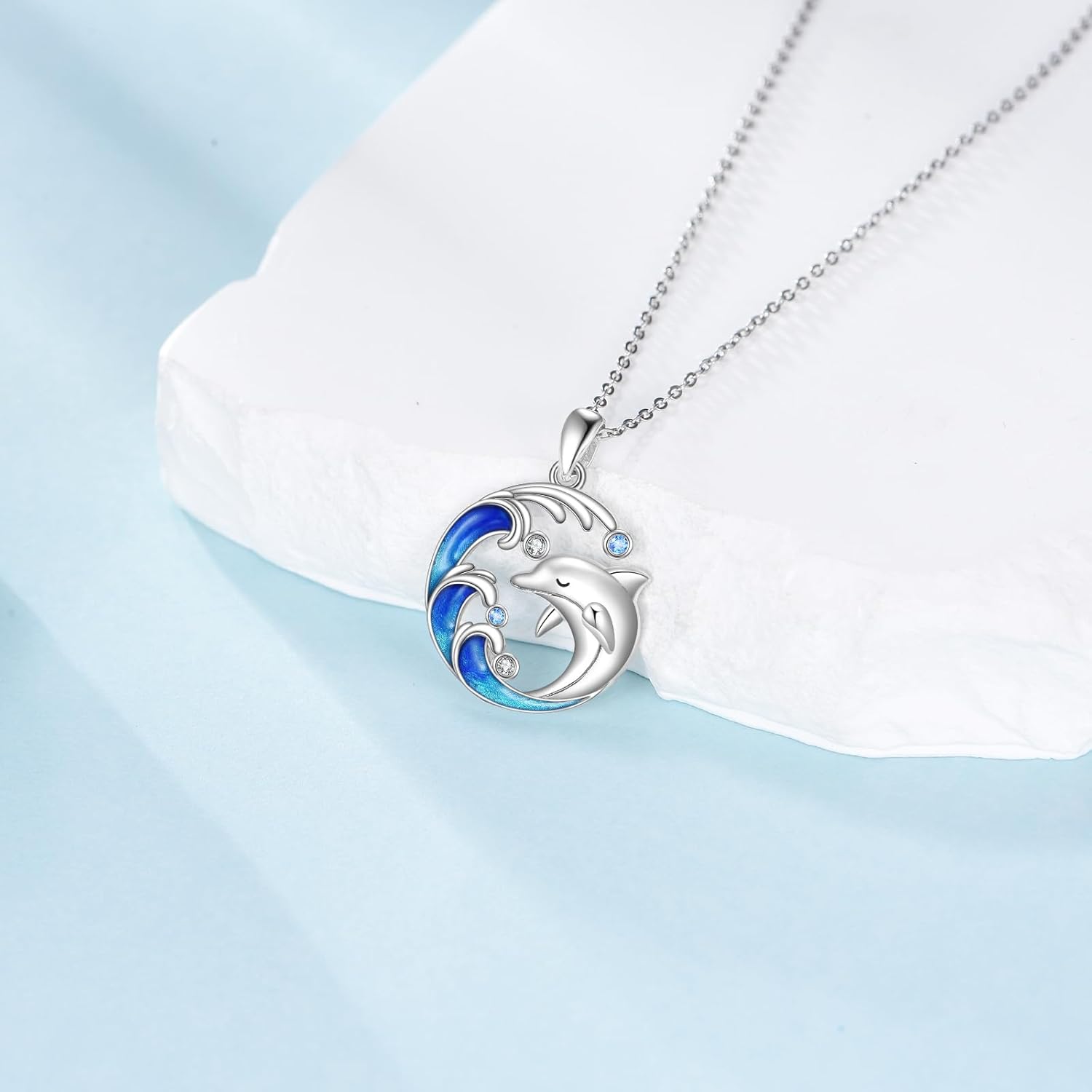 Dolphin Necklace 925 Sterling Silver Wave Dolphin Pendant Jewelry Gift for Women Ocean Gift - Image 3