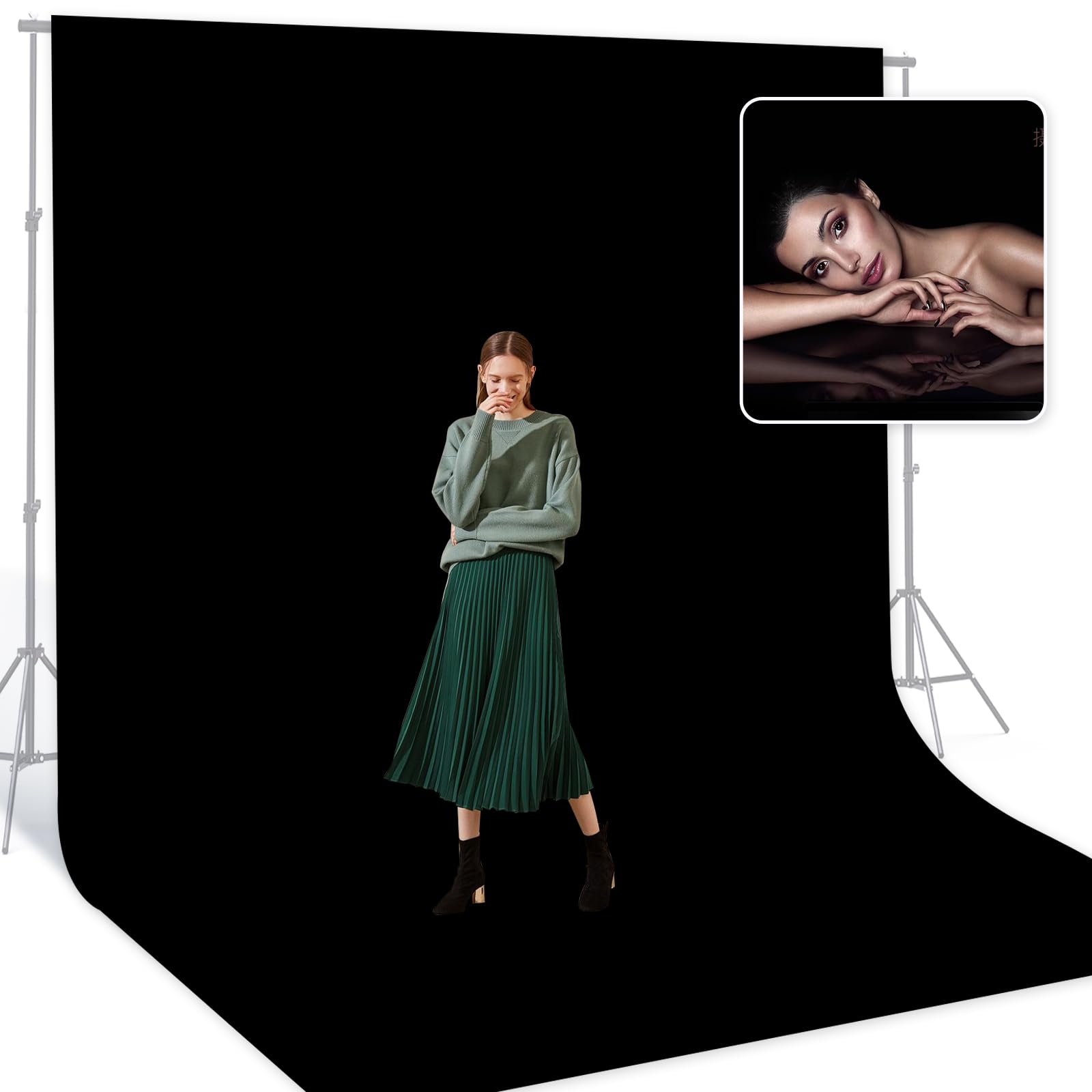 BEIYANG Black 10 x 20 Ft Large Photography Backdrop Screen, Black Non-Reflective Fabric Wrinkle Resistance Photo Background for Photoshoot, Zoom