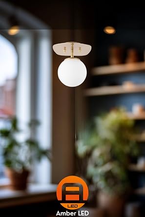 Amber LED Şık Camlı Tekli Sarkıt Avize Parlak Gold Mutfak ve Salon için E14, Altın-11671 [Enerji Sınıfı F]