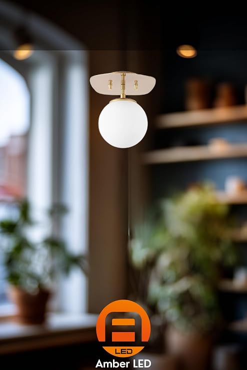Amber LED Şık Camlı Tekli Sarkıt Avize Parlak Gold Mutfak ve Salon için E14, Altın-11671 [Enerji Sınıfı F]