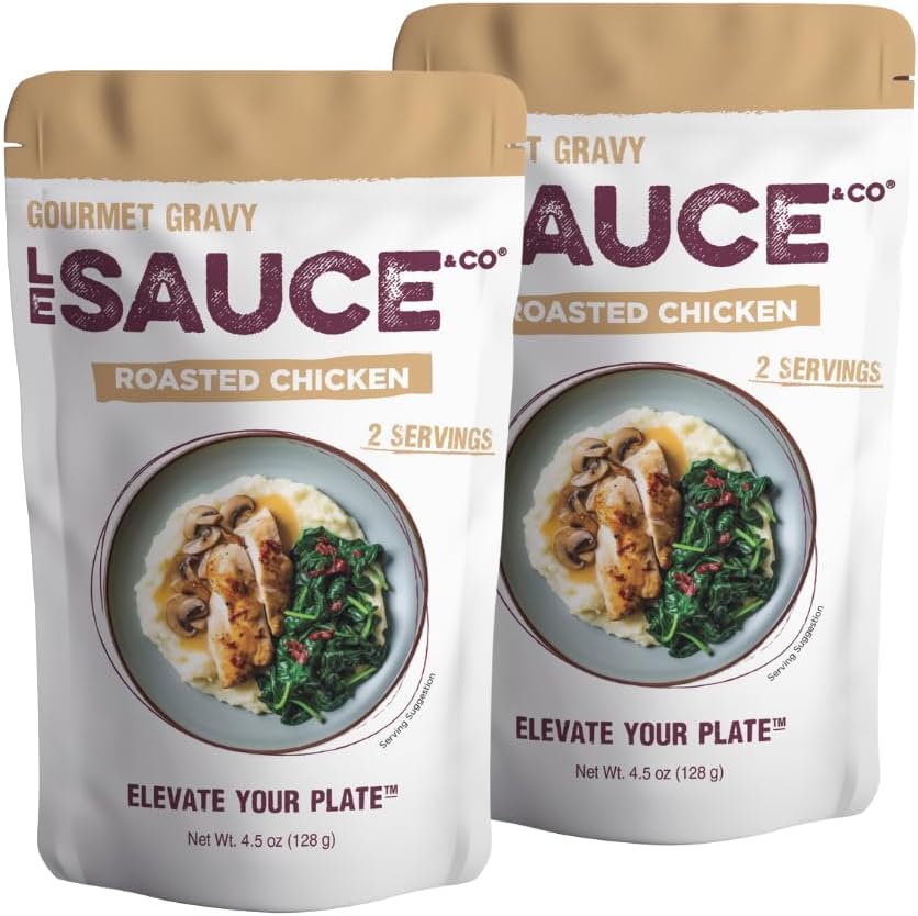 Le Sauce & Co. 2-serving Roasted Chicken Gourmet Gravy, Gluten Free Chicken Gravy, Premium Chicken Broth, Add to Rotisserie Chicken, Mashed Potatoes, Chicken Breast, Brown Gravy